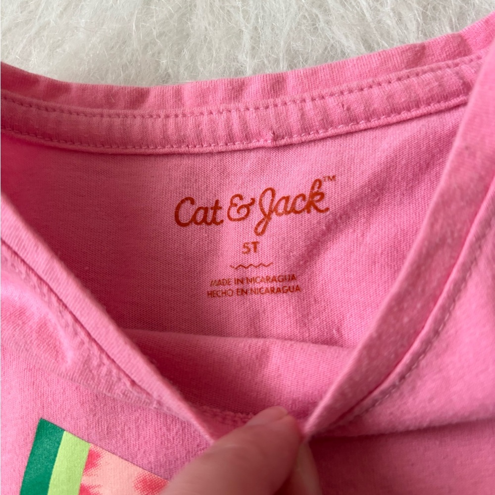 Cat & Jack Pink Watermelon Tank Top + Jean Shorts Summer Set - Picture 3 of 4